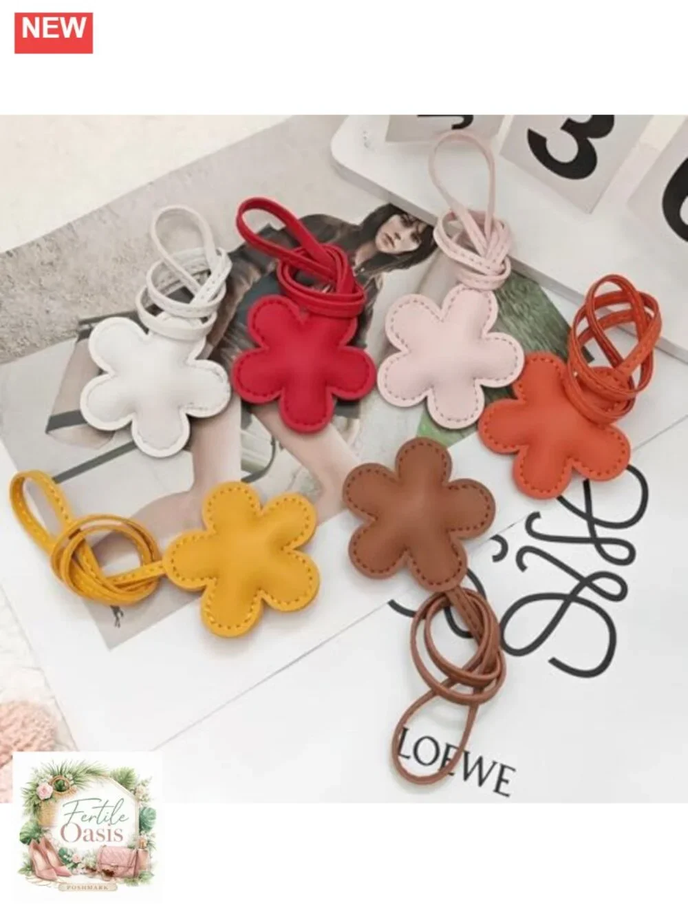 Leather Flower Charms Keychain Cute Colorful Floral Bag Pendant Accessories